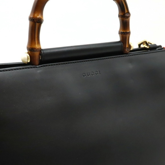 GUCCI Black Pearl Leather Bamboo Shoulder Bag - Picture 9 of 10